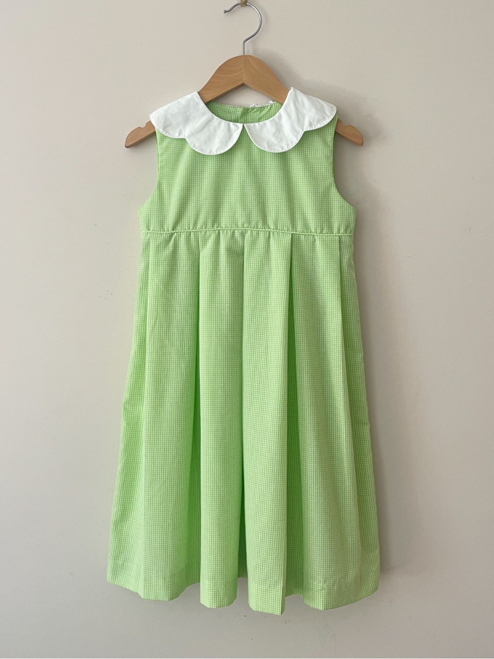 MOM & ME EUC Apple Green Gingham Scalloped Peter Pan Collar Dress